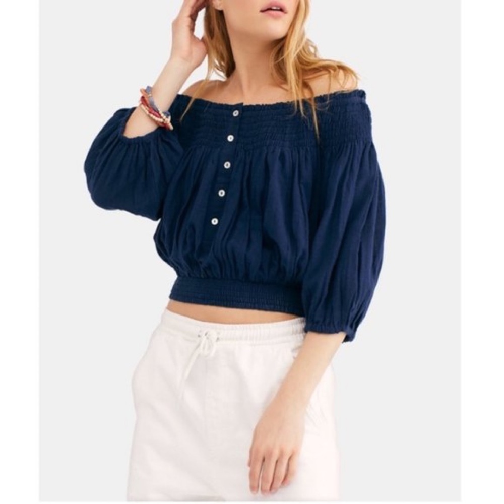 Free People Dancing Till Dawn Off The Shoulder Crop Top